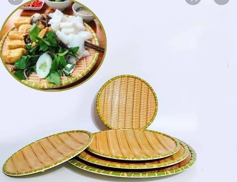 ĐĨA NHỰA GIẢ TRÚC ĐAN HÌNH TRÒN CAO CẤP 23cm